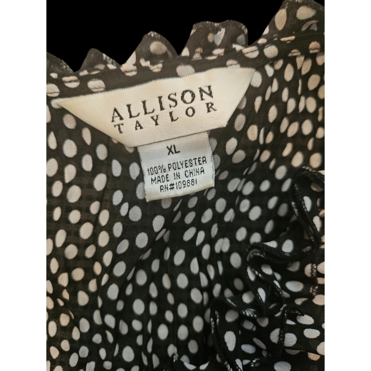 Allison Taylor Black & White Polka Dot Short Sleeve Womens Blouse XL