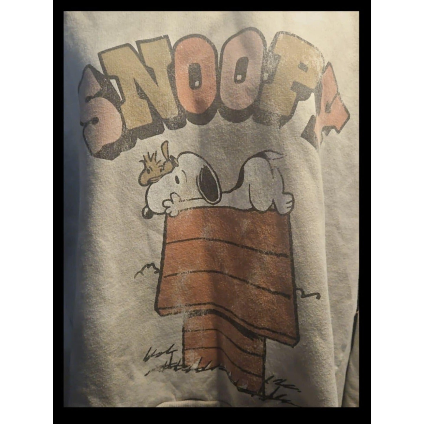 Snoopy Graphic Hoodie Sweatshirt L Peanuts 2021 Cotton/Polyester Blend Beige Casual Pullover