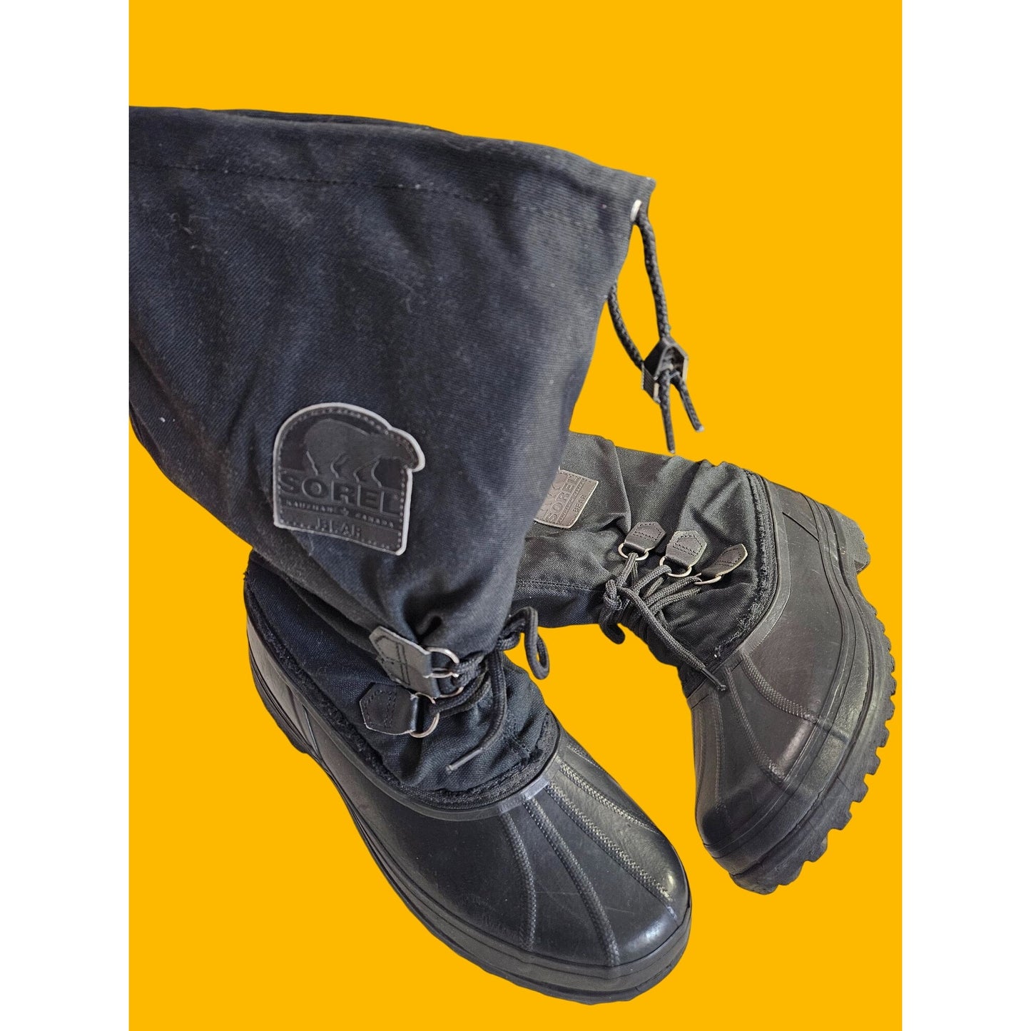 Sorel Vintage Mens Bear Boots Black Heavy-Duty Insulated Winter Snow Boots Rubber & Canvas Made In Canada Size11