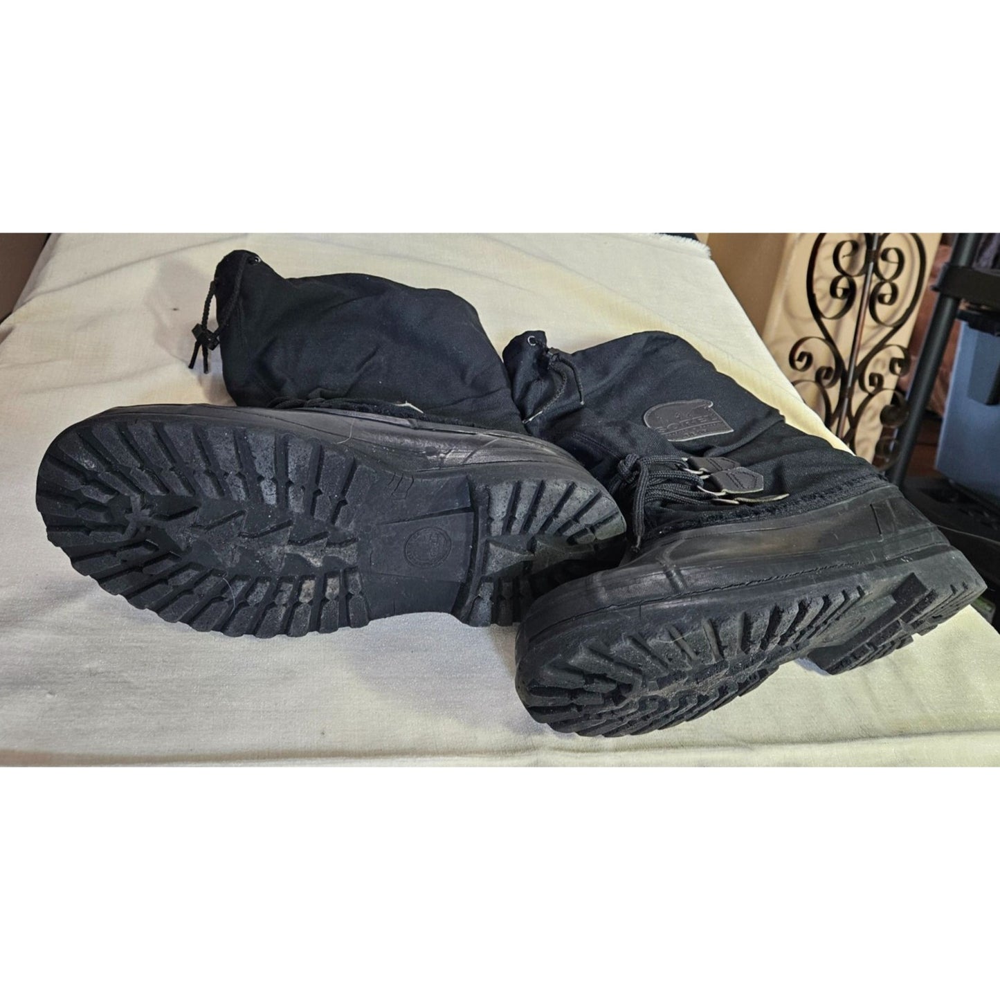 Sorel Vintage Mens Bear Boots Black Heavy-Duty Insulated Winter Snow Boots Rubber & Canvas Made In Canada Size11