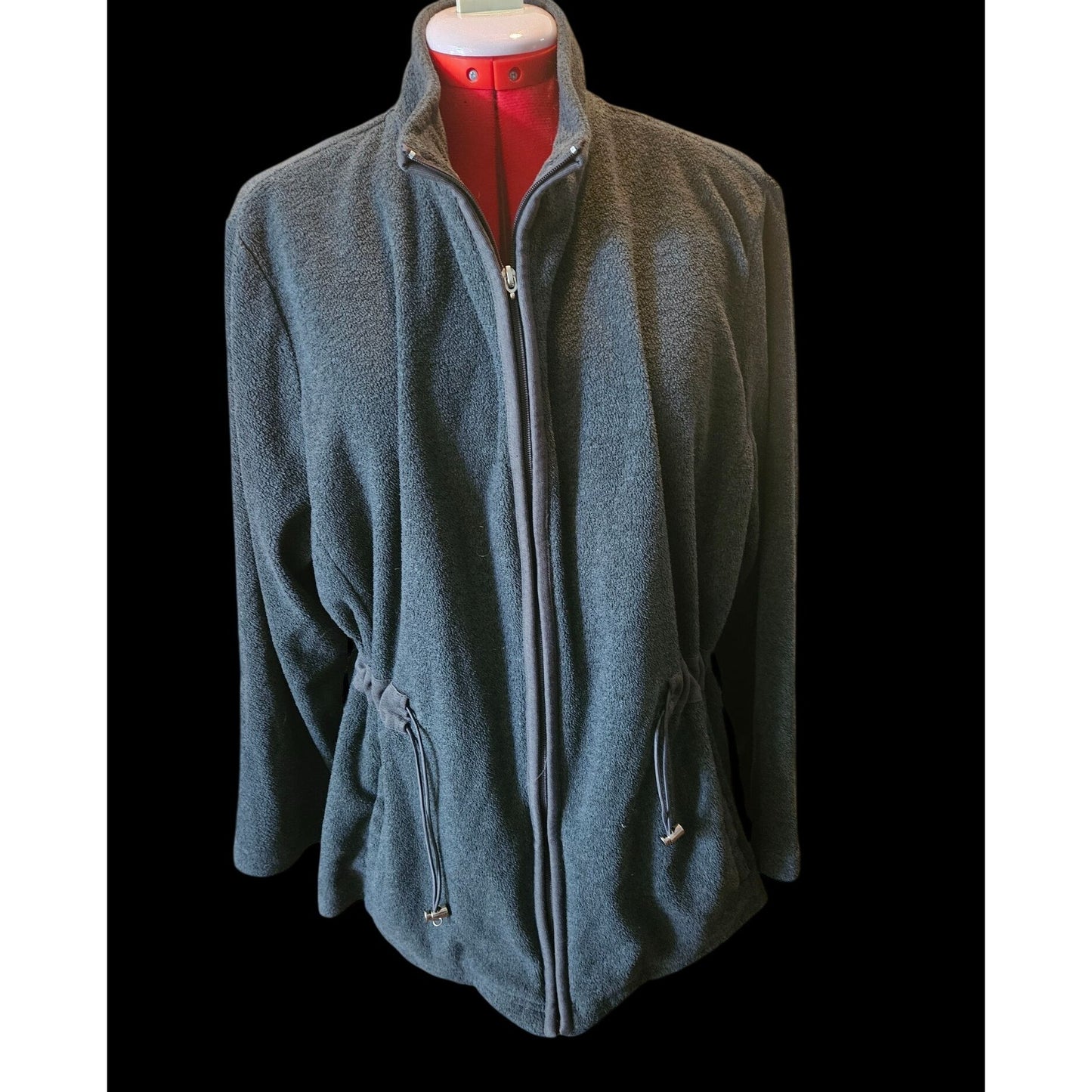Karen Scott Sport Womens Zip-Up Sherpa Jacket With Adjustable Waist.