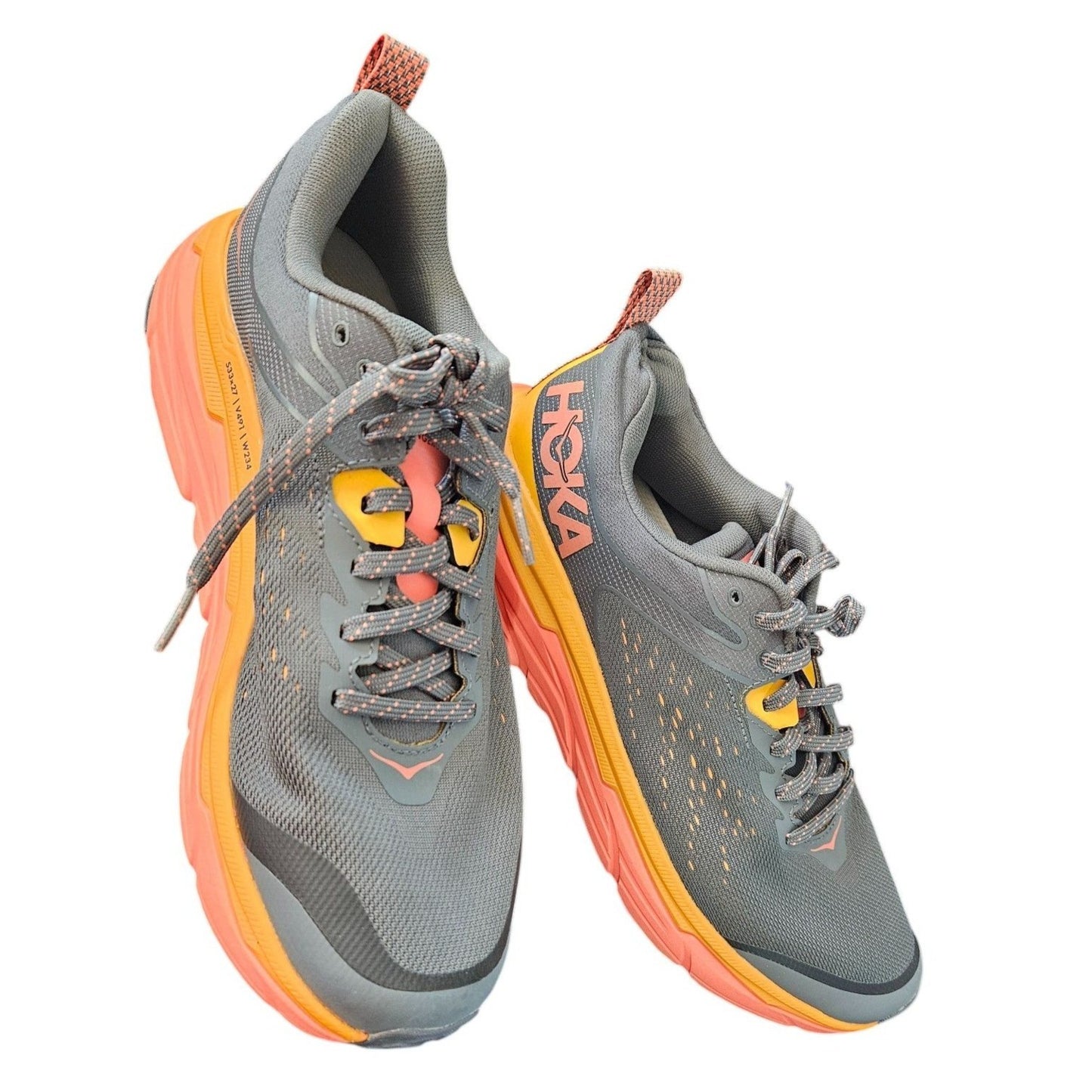 Hoka One One Challenger ATR 6 Trail Running Shoes Mens 11B Gray/Orange Mesh Lightweight Durable Cushion Outdoor
