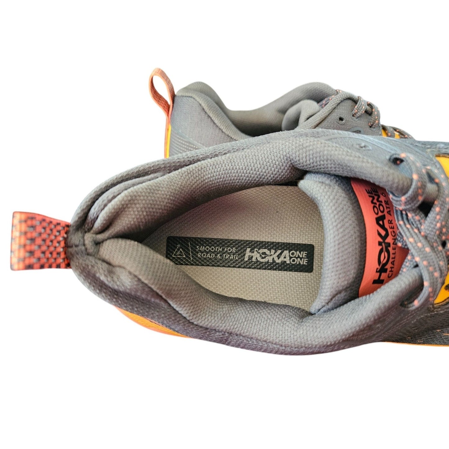 Hoka One One Challenger ATR 6 Trail Running Shoes Mens 11B Gray/Orange Mesh Lightweight Durable Cushion Outdoor