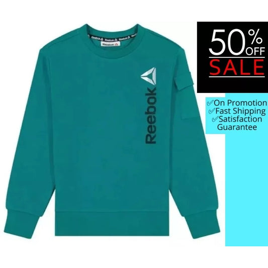 Reebok Boys Teal Crewneck Sweatshirt With Logo & Sleeve Pocket Size M Polyester Blend