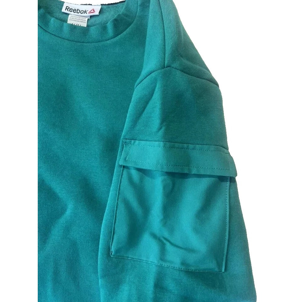 Reebok Boys Teal Crewneck Sweatshirt With Logo & Sleeve Pocket Size M Polyester Blend