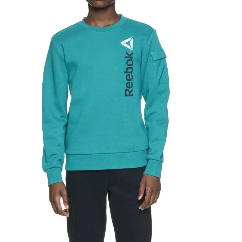 Reebok Boys Teal Crewneck Sweatshirt With Logo & Sleeve Pocket Size M Polyester Blend