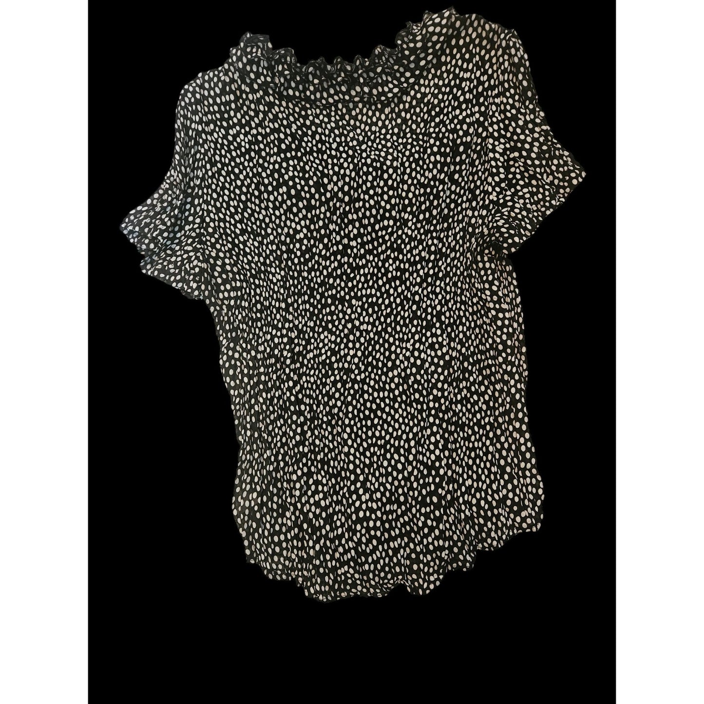 Allison Taylor Black & White Polka Dot Short Sleeve Womens Blouse XL