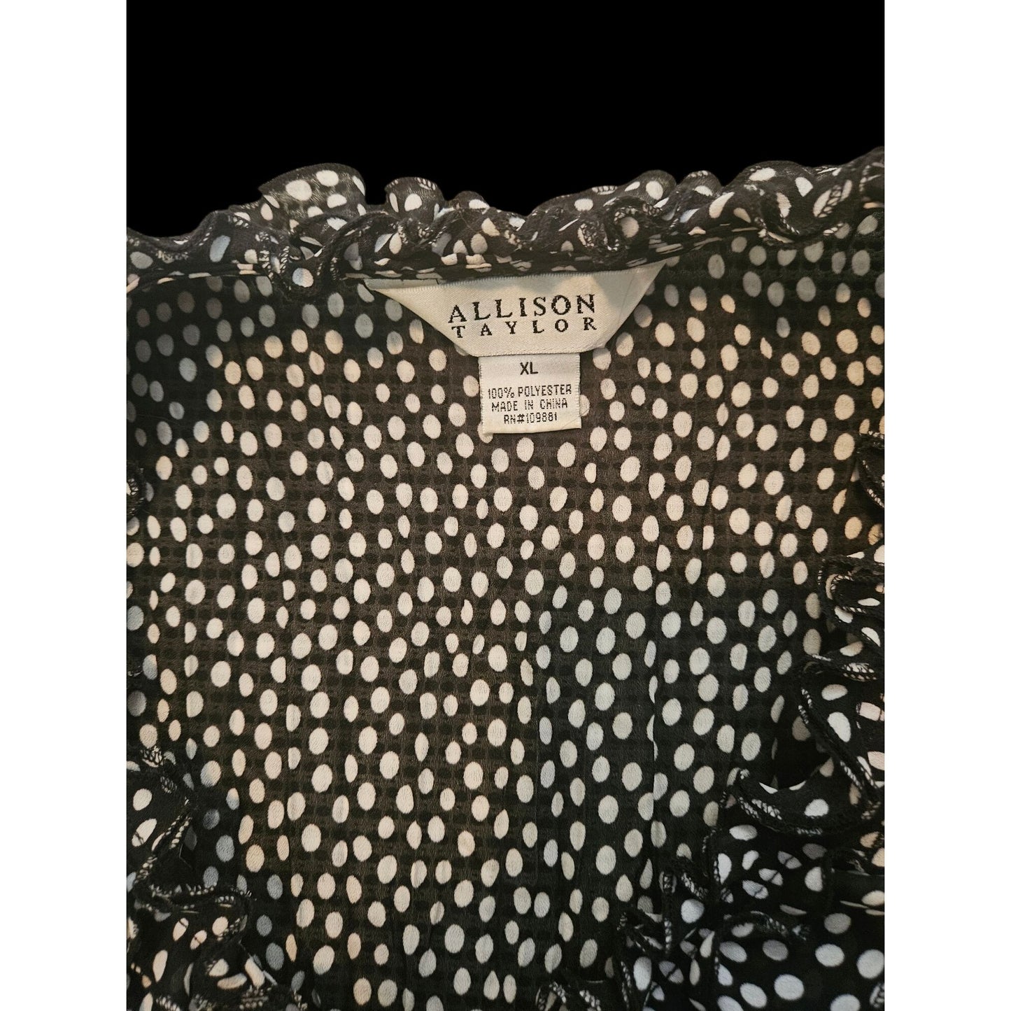 Allison Taylor Black & White Polka Dot Short Sleeve Womens Blouse XL