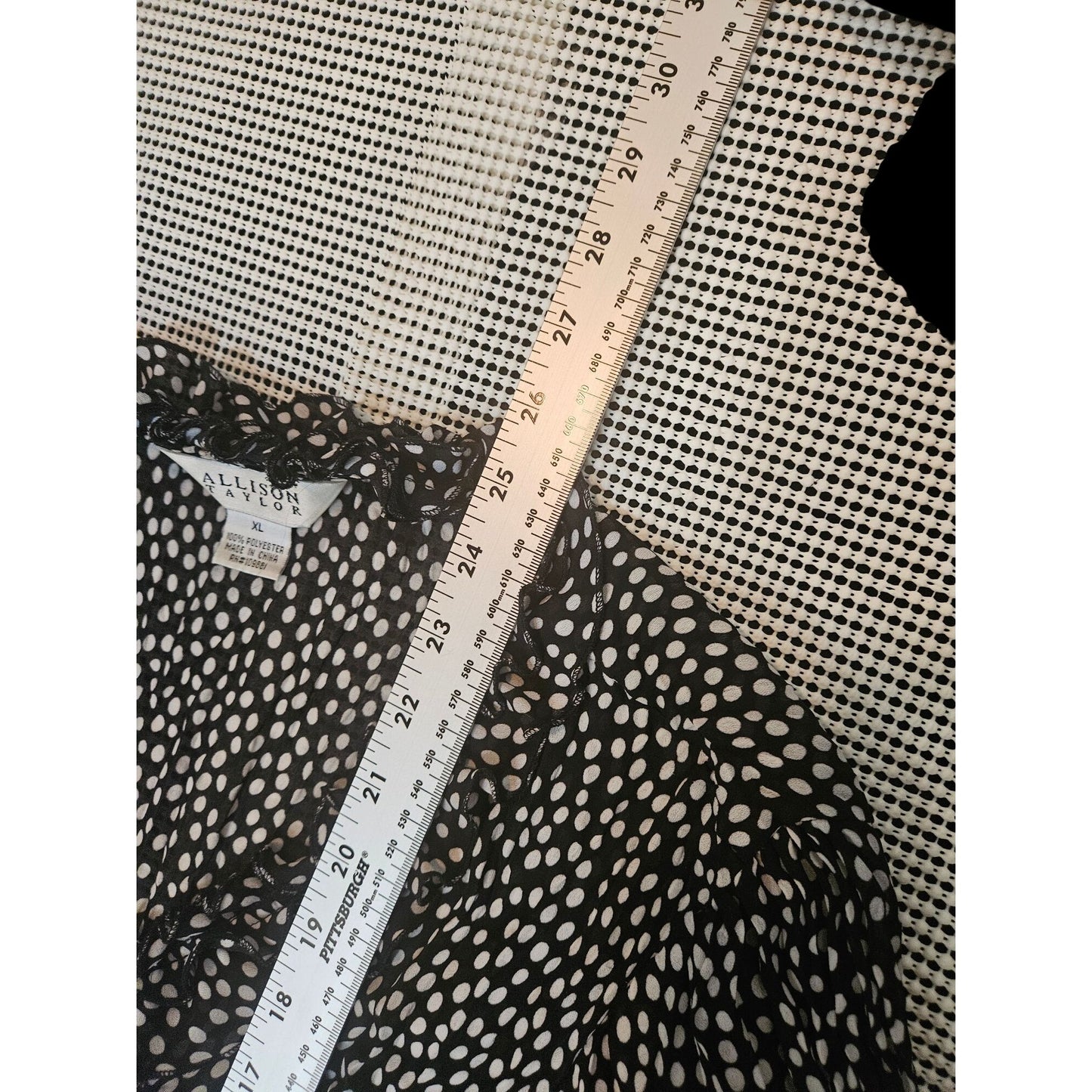 Allison Taylor Black & White Polka Dot Short Sleeve Womens Blouse XL
