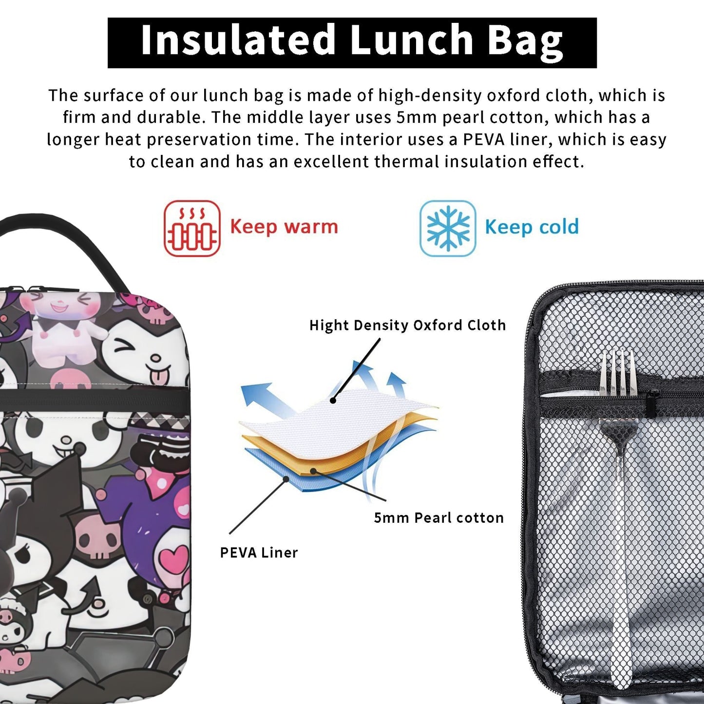 Kuromi-Themed Insulated Lunch Bag With Fun Cartoon Design