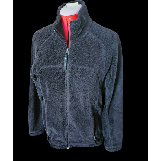 Avalanche Black Fleece Full-Zip Jacket With High Collar & Zippered Pockets For Men Size Medium