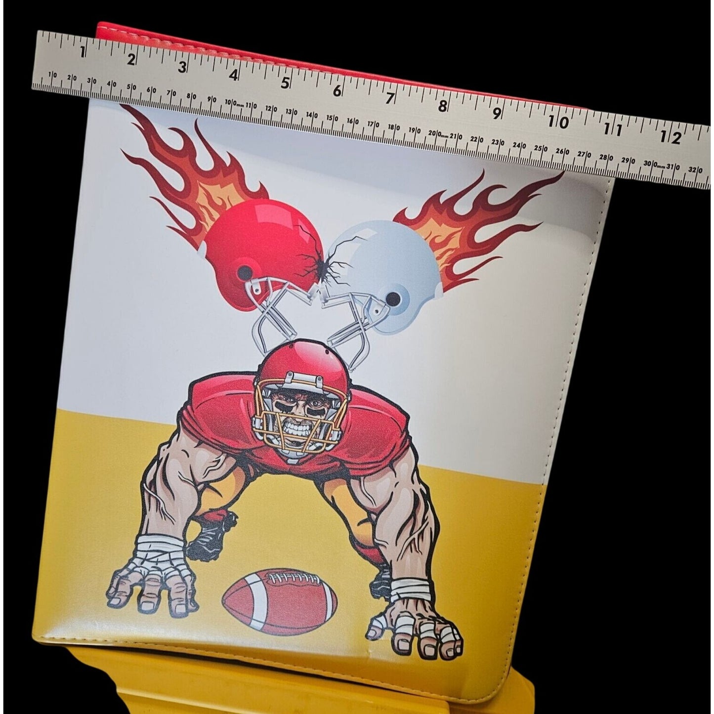 Football Legends Trading Card Binder With Flaming Helmets & Player Art  3-Ring Zipper Closure