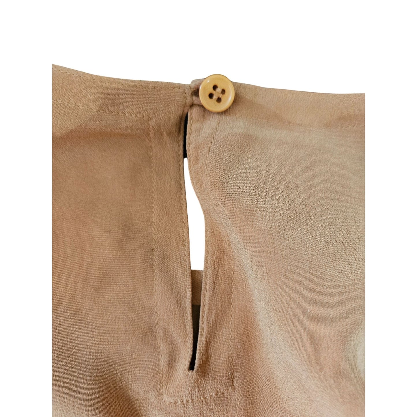 Brown Satin Short Sleeve Top With 80s Shoulder Pads & Back Button Closure M