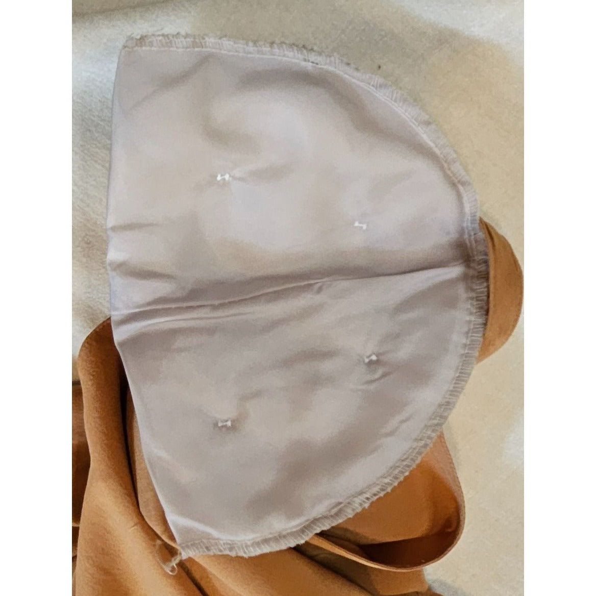 Brown Satin Short Sleeve Top With 80s Shoulder Pads & Back Button Closure M