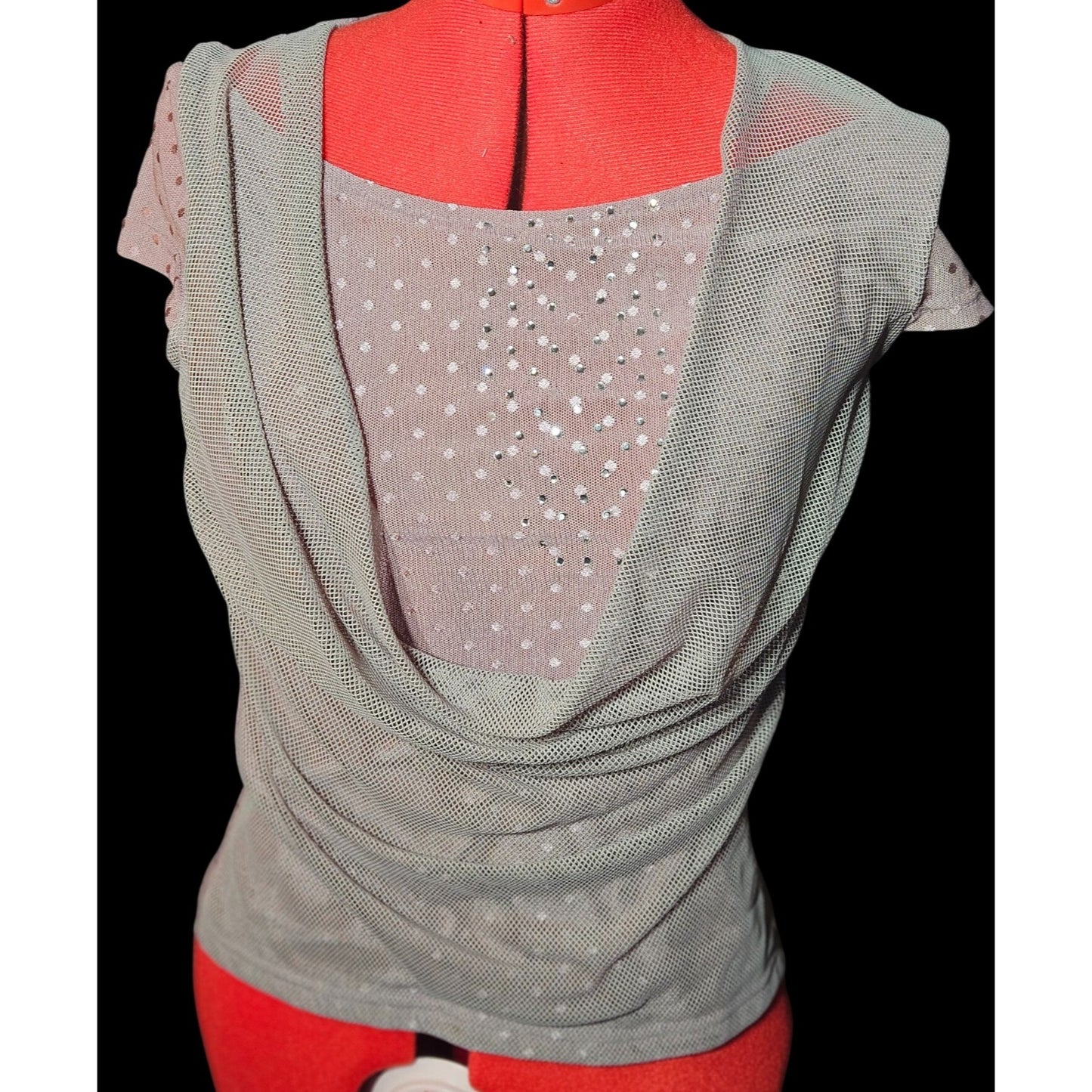 Sheer Polka Dot Mesh Cowl Neck Top
