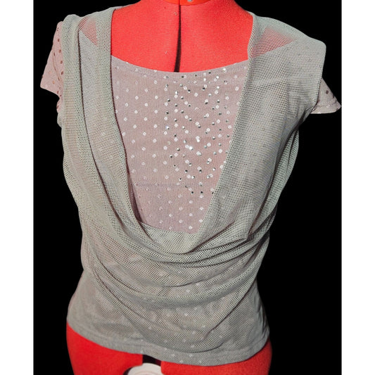 Sheer Polka Dot Mesh Cowl Neck Top