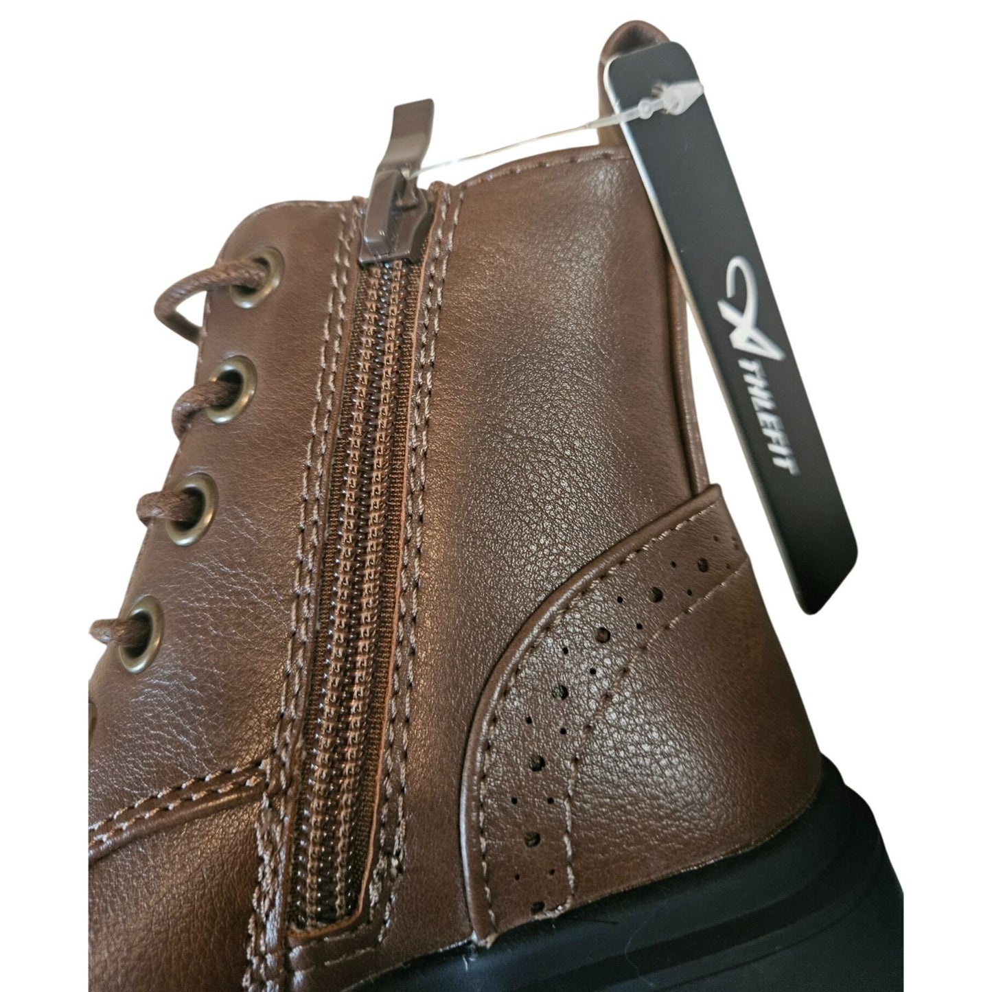 Athlefit Kids Brown Leather Ankle Boots With Side Zipper & Lace-Up Design Size 7 Durable Non-Slip Soles Stylish & Practical