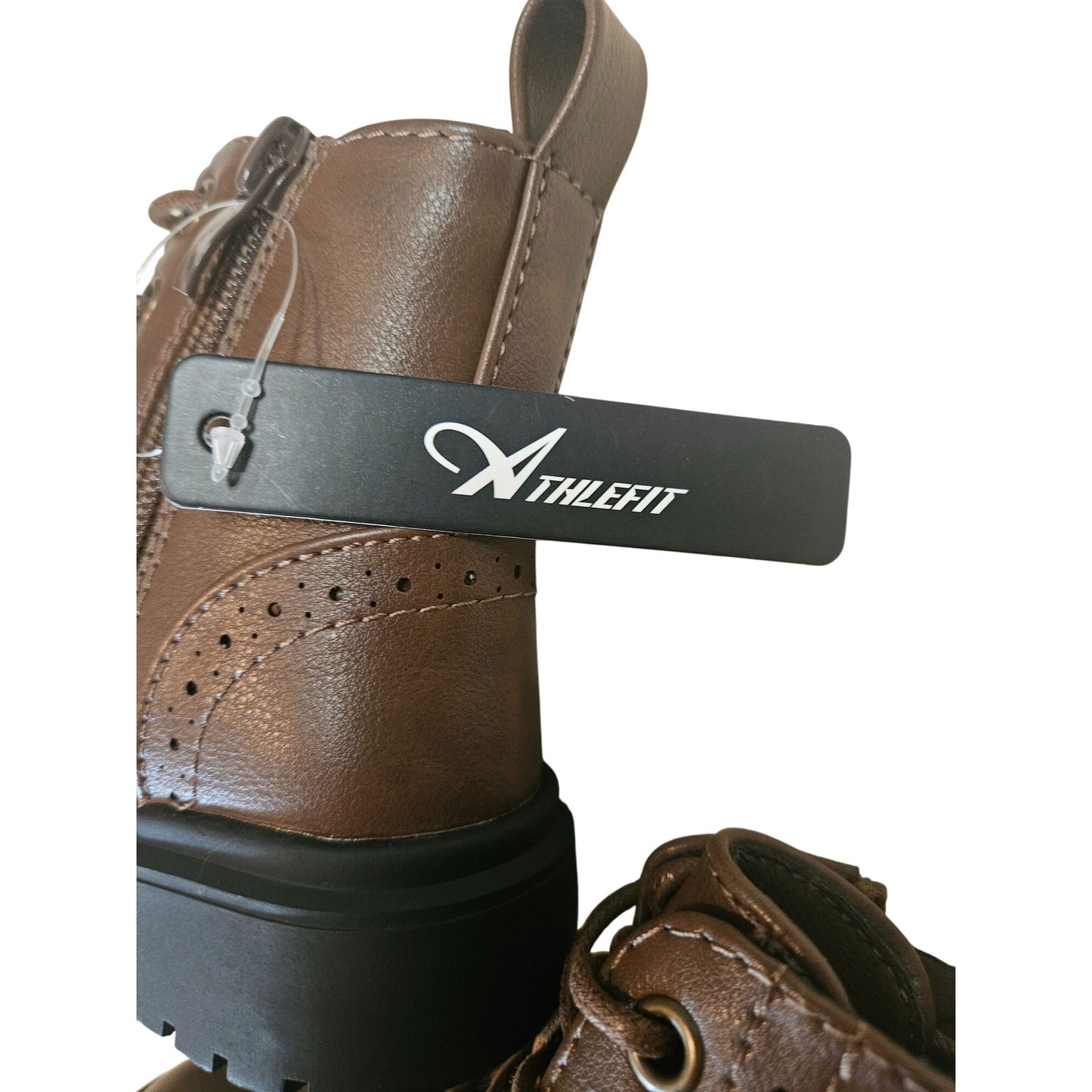 Athlefit Kids Brown Leather Ankle Boots With Side Zipper & Lace-Up Design Size 7 Durable Non-Slip Soles Stylish & Practical