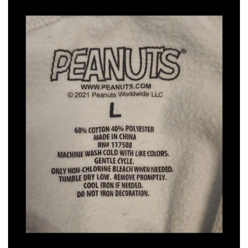 Snoopy Graphic Hoodie Sweatshirt L Peanuts 2021 Cotton/Polyester Blend Beige Casual Pullover
