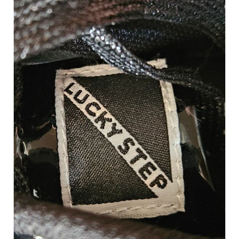 Lucky Step Womens Black Glitter Low-Top Sneakers With Lace-Up Closure & Non-Slip Sole