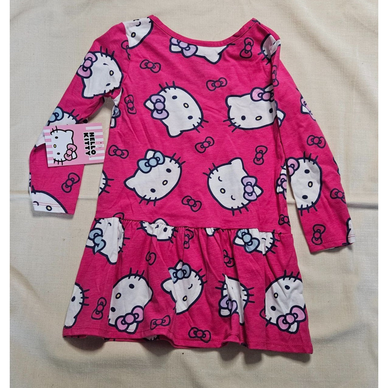 Hello Kitty Girls Pink Long-Sleeve Dress With Ruffled Skirt Size 3T Made By Sanrio