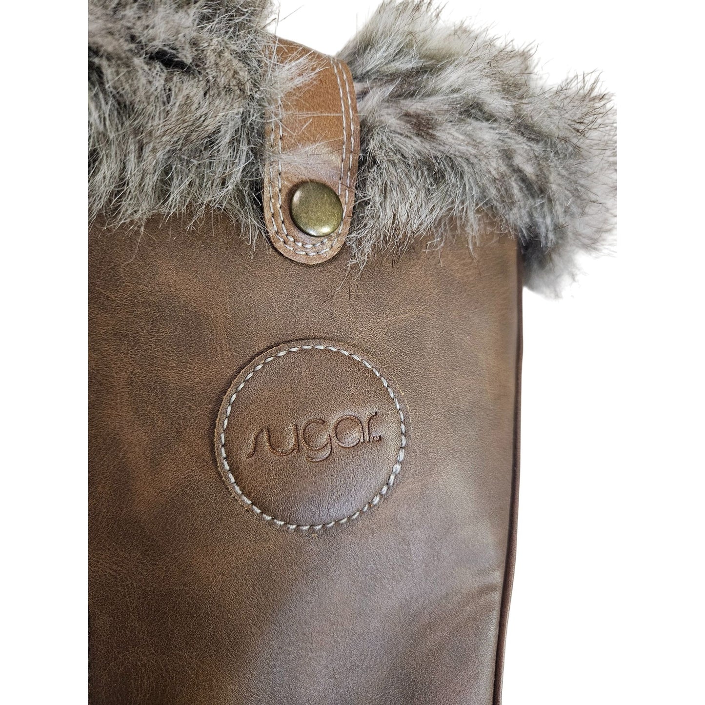 Brown Faux Leather & Fur-Lined Winter Snow Boots By Sugar Lace-Up Durable Outsole Womens Size 9 Stylish & Warm Outdoor Footwear