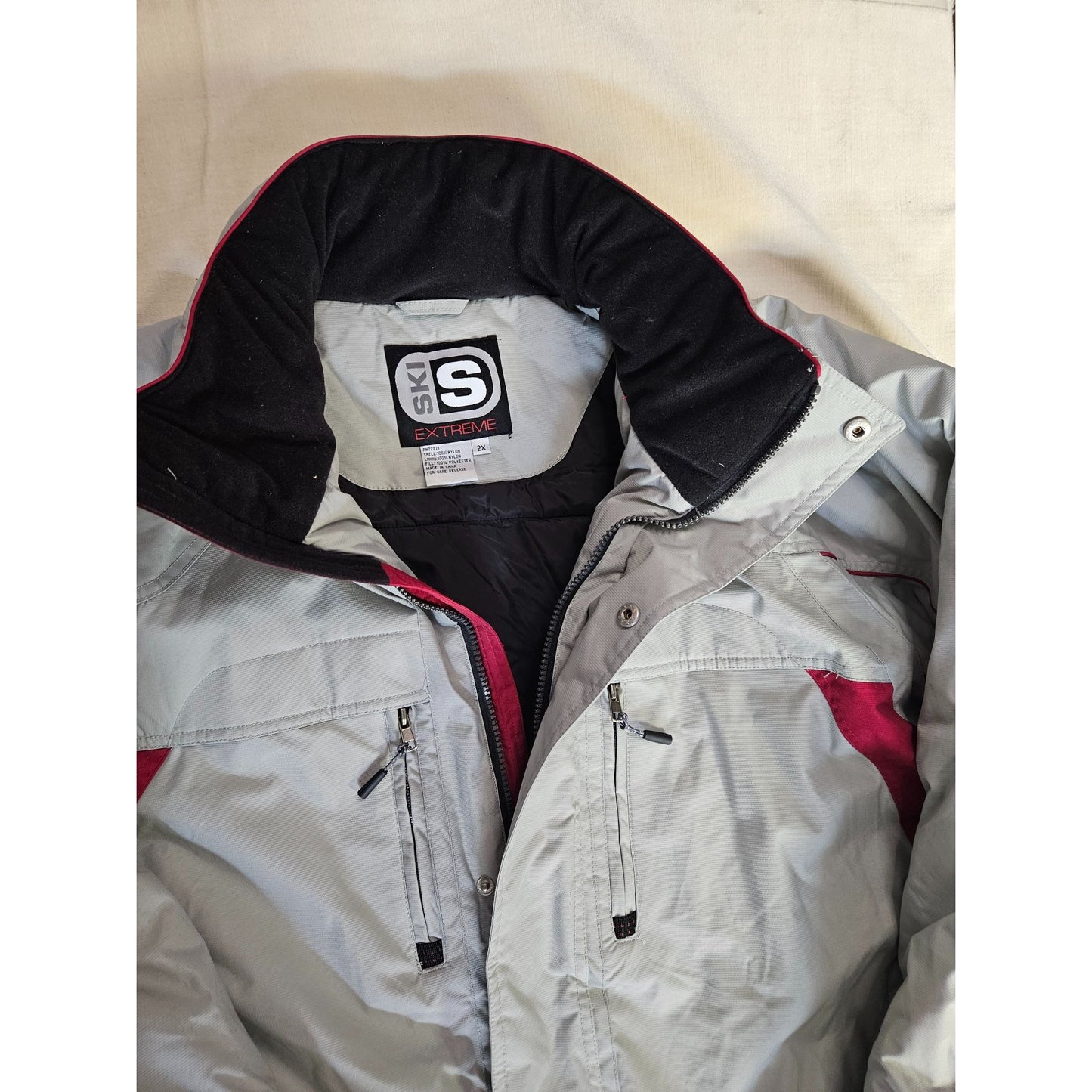 Ski Extreme 2X Nylon & Polyester Insulated Winter Jacket Gray & Red