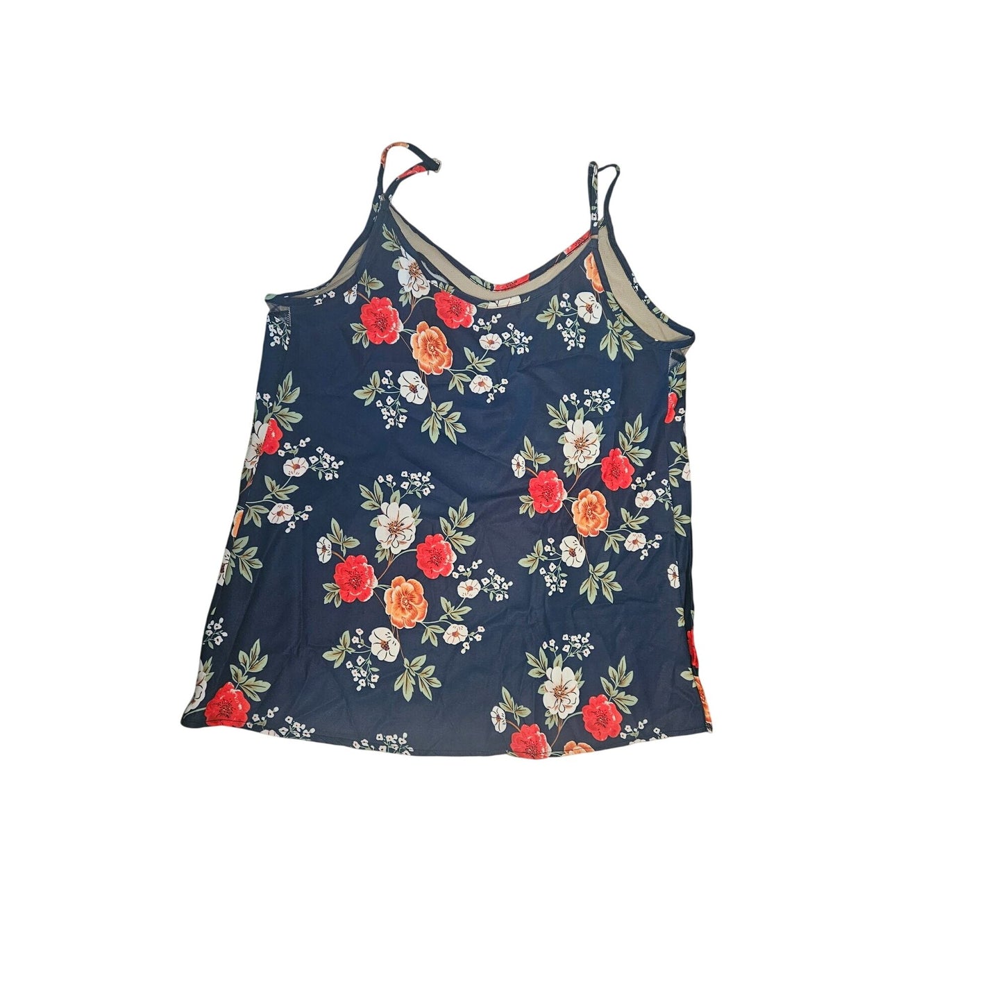 Floral Print Navy Blue Sleeveless Camisole Top Women’s Adjustable Straps Lightweight Casual Wear