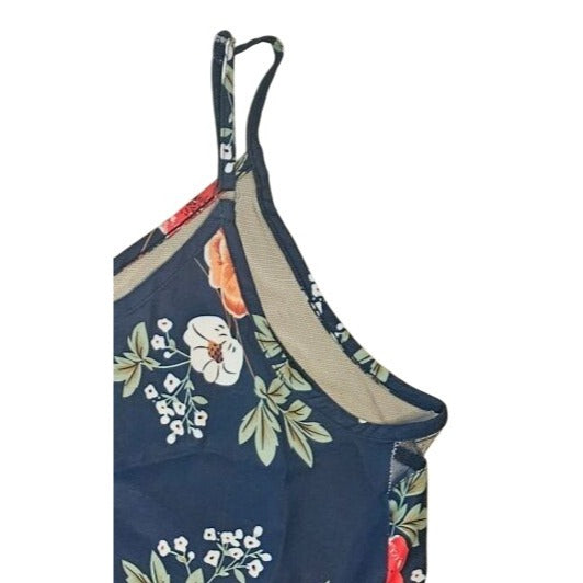 Floral Print Navy Blue Sleeveless Camisole Top Women’s Adjustable Straps Lightweight Casual Wear