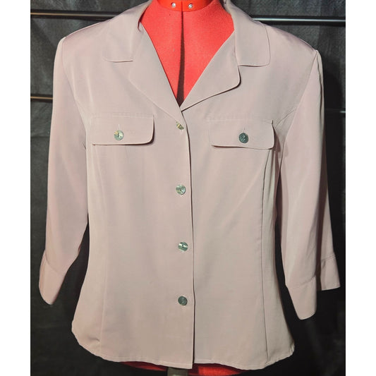 Vintage Blush Pink Button-Up Blouse With Pockets & Collar Size 12