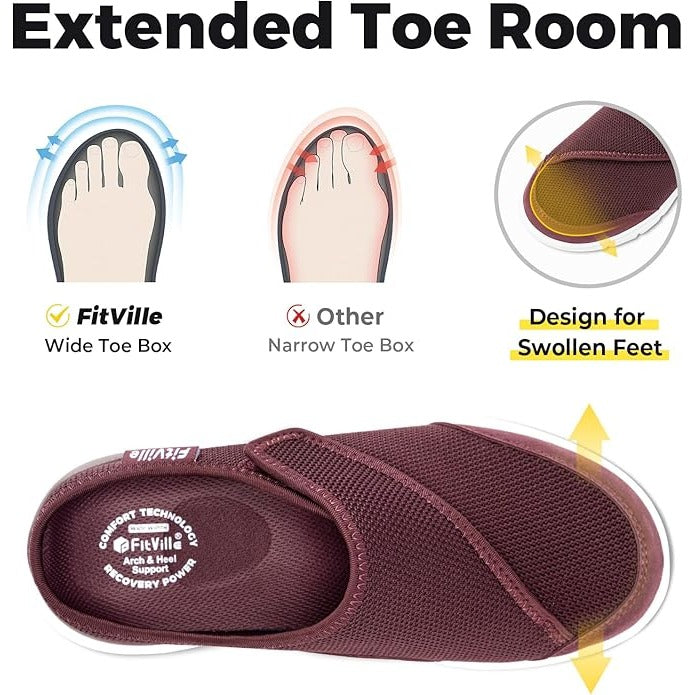 Fitville Womens Extra Wide Adjustable Slip-On Mules With Mesh For Swollen Feet & Plantar Fasciitis.