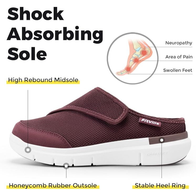 Fitville Womens Extra Wide Adjustable Slip-On Mules With Mesh For Swollen Feet & Plantar Fasciitis.