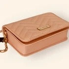 Bebe Quilted Faux Leather Crossbody Wallet Purse With Gold Chain Strap Pink