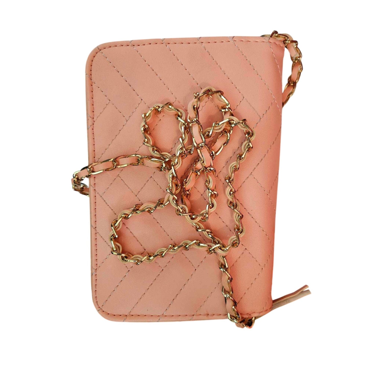 Bebe Quilted Faux Leather Crossbody Wallet Purse With Gold Chain Strap Pink