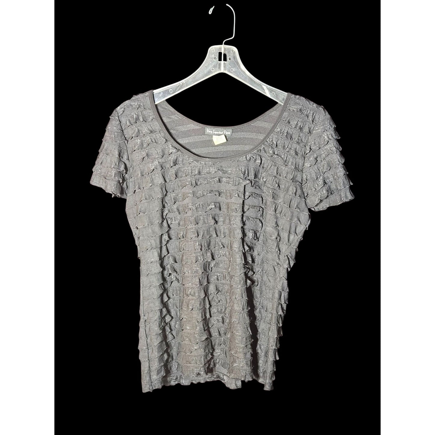 Ruffled Gray Top Medium By Very Important Pieces