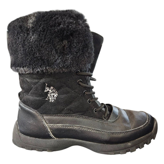 U.S. Polo Assn. Womens Black Fur-Lined Winter Boots Size 8 Medium With Quilted Upper & Durable Rubber Sole