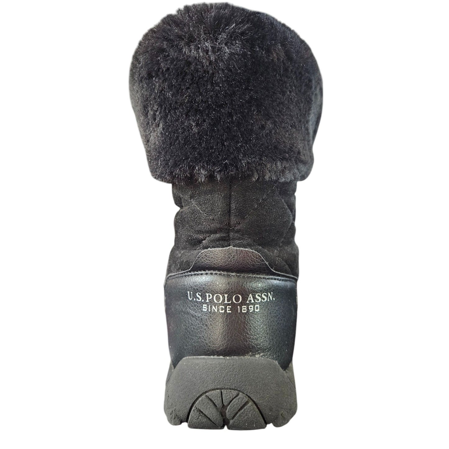 U.S. Polo Assn. Womens Black Fur-Lined Winter Boots Size 8 Medium With Quilted Upper & Durable Rubber Sole