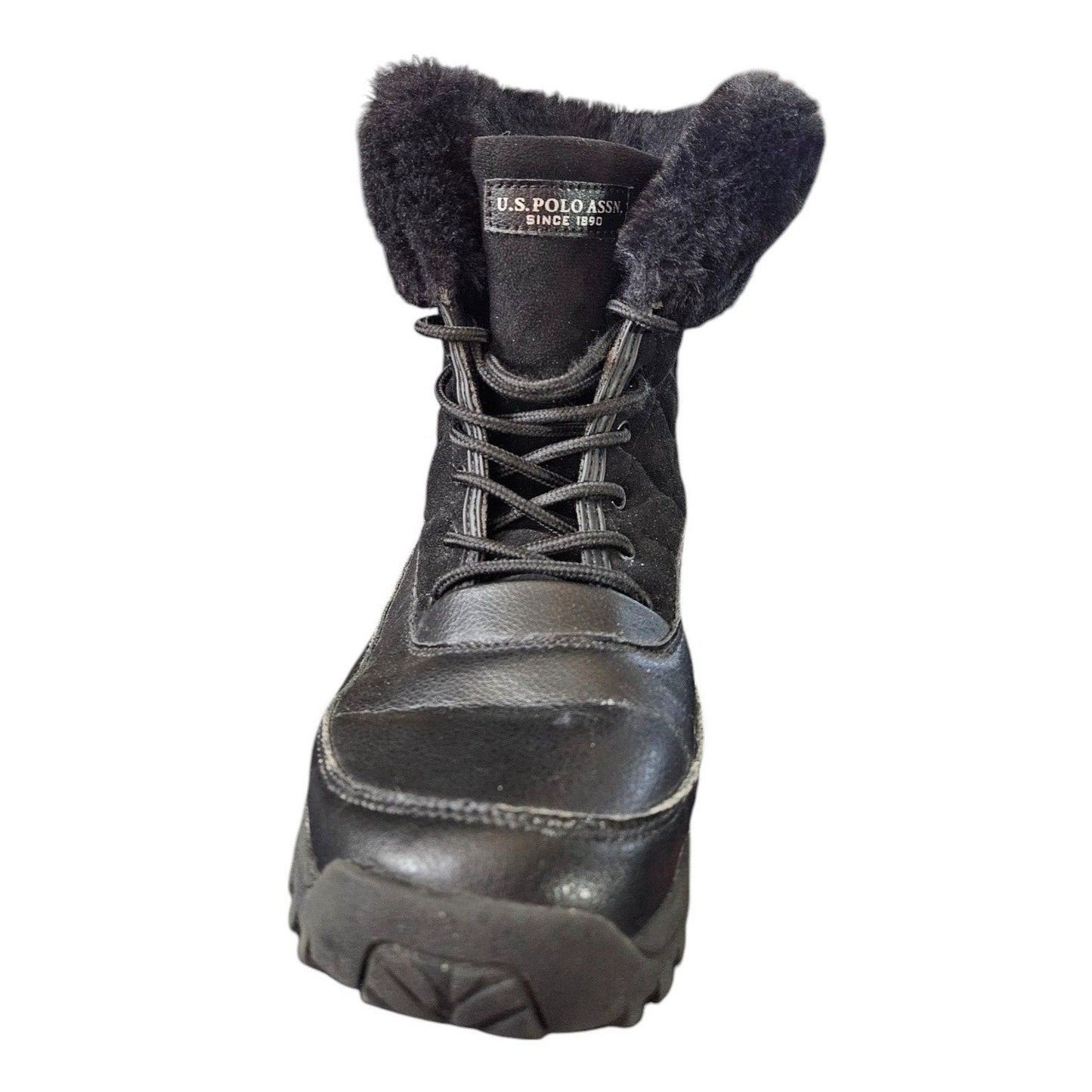 U.S. Polo Assn. Womens Black Fur-Lined Winter Boots Size 8 Medium With Quilted Upper & Durable Rubber Sole