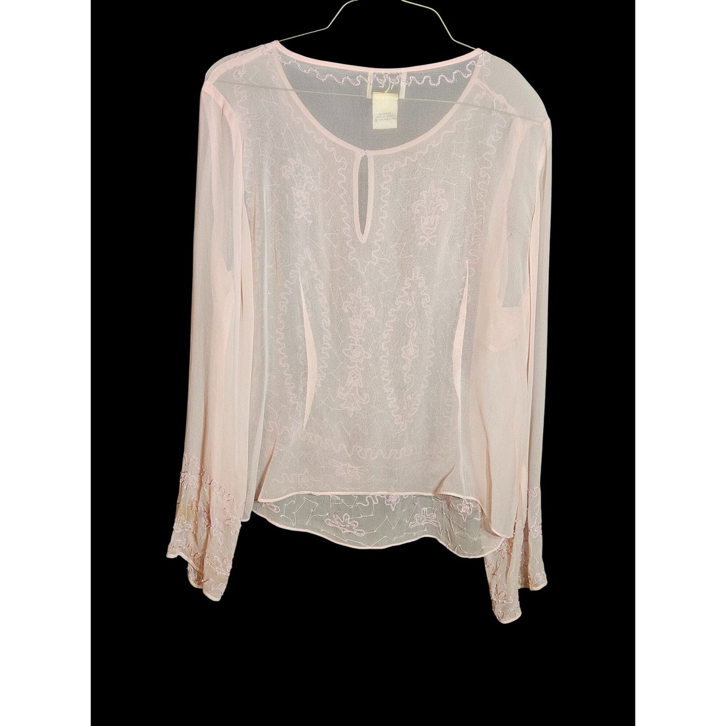 Vintage Inspired Sheer Pink Embroidered Boho Blouse