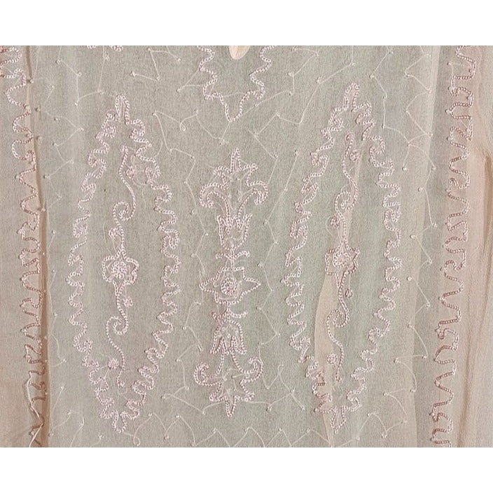 Vintage Inspired Sheer Pink Embroidered Boho Blouse