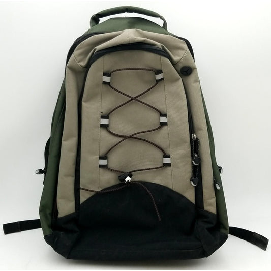 Nike Green & Beige Backpack With Black Accents Durable Polyester & Nylon Adjustable Straps Zippered Compartments Outdoor/Everyday Use.