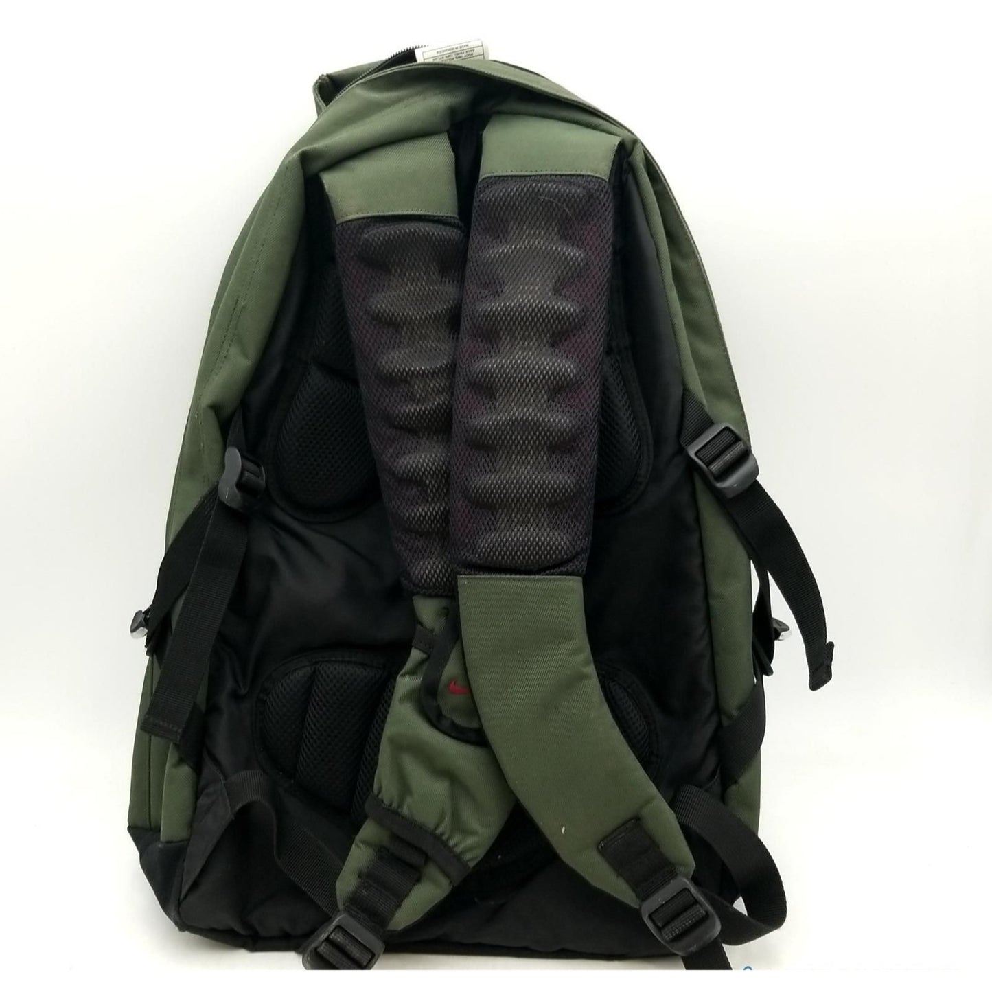 Nike Green & Beige Backpack With Black Accents Durable Polyester & Nylon Adjustable Straps Zippered Compartments Outdoor/Everyday Use.