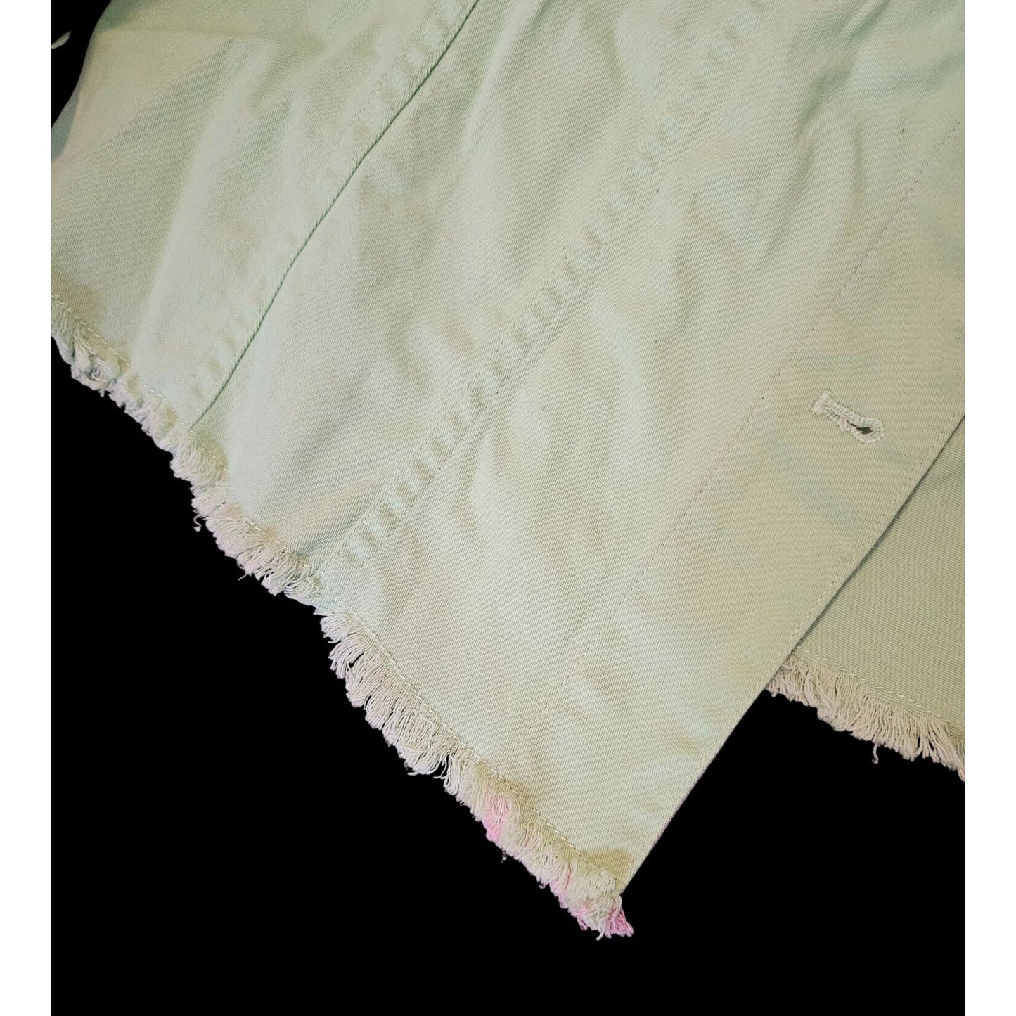 Vintage Beyond Trend Denim Jacket With Fringe Hem & Rhinestone Details Size L Mint green and pink