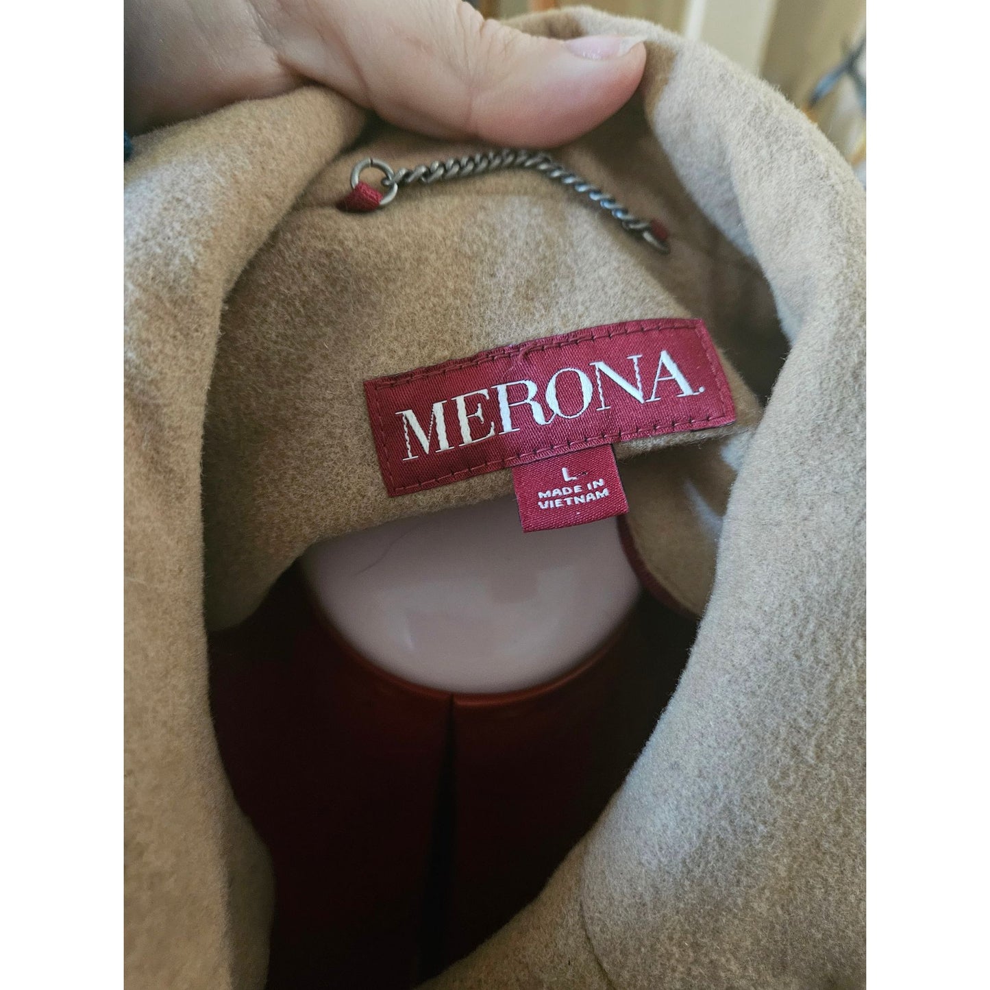 Merona Womens Double-Breasted Camel Peacoat Size L Wool Blend