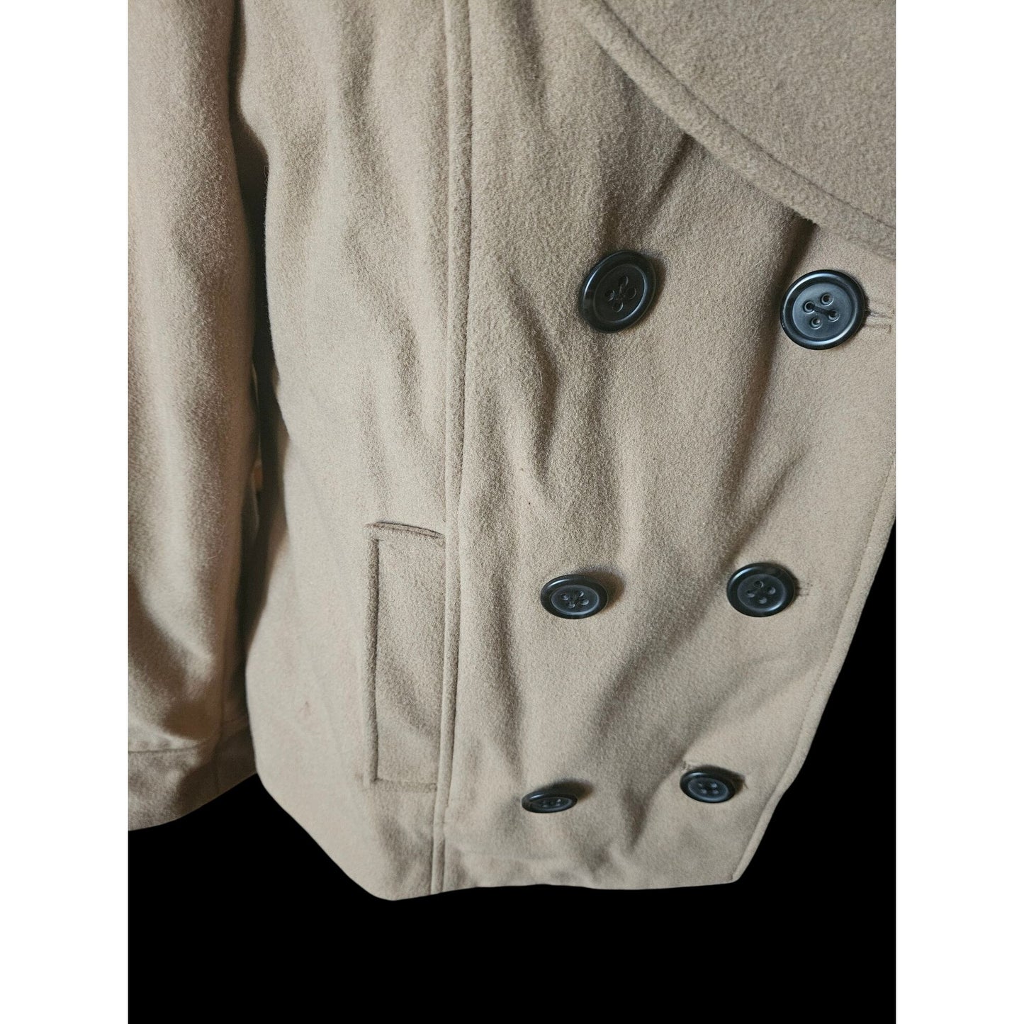 Merona Womens Double-Breasted Camel Peacoat Size L Wool Blend