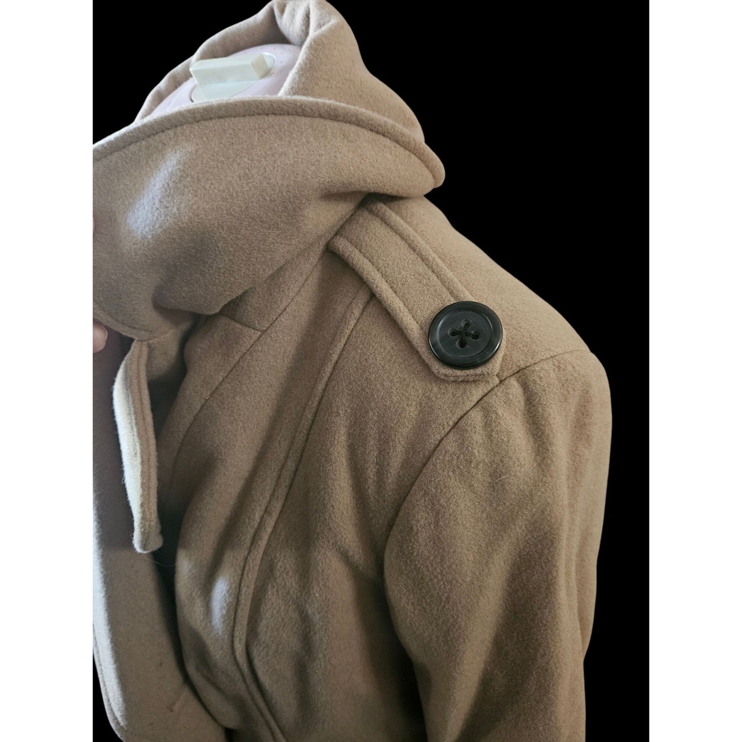 Merona Womens Double-Breasted Camel Peacoat Size L Wool Blend