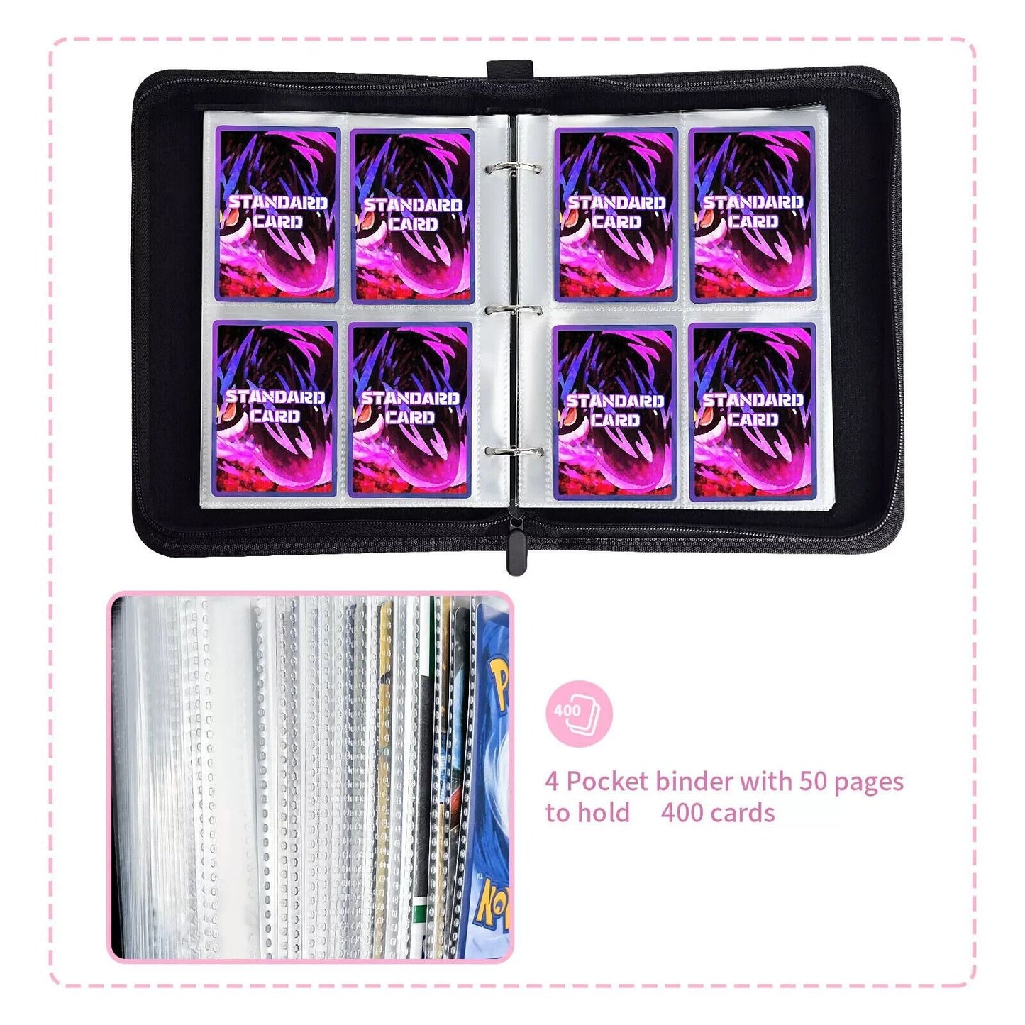 Card Binder Holder Album Game PU Trading Card Case with 50 Pages 400