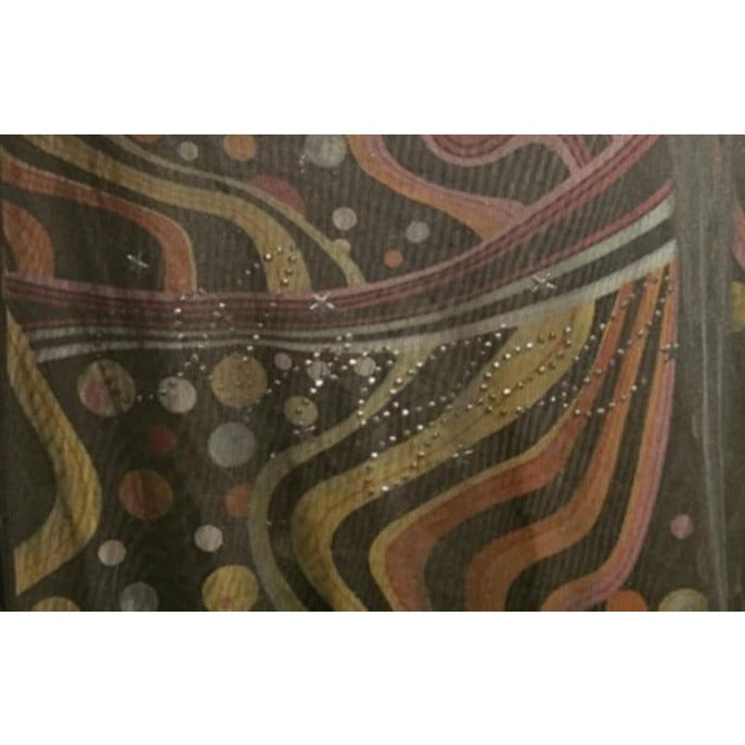 Vintage Abstract Printed Short Sleeve Drape Neck Mesh Top By Song Li