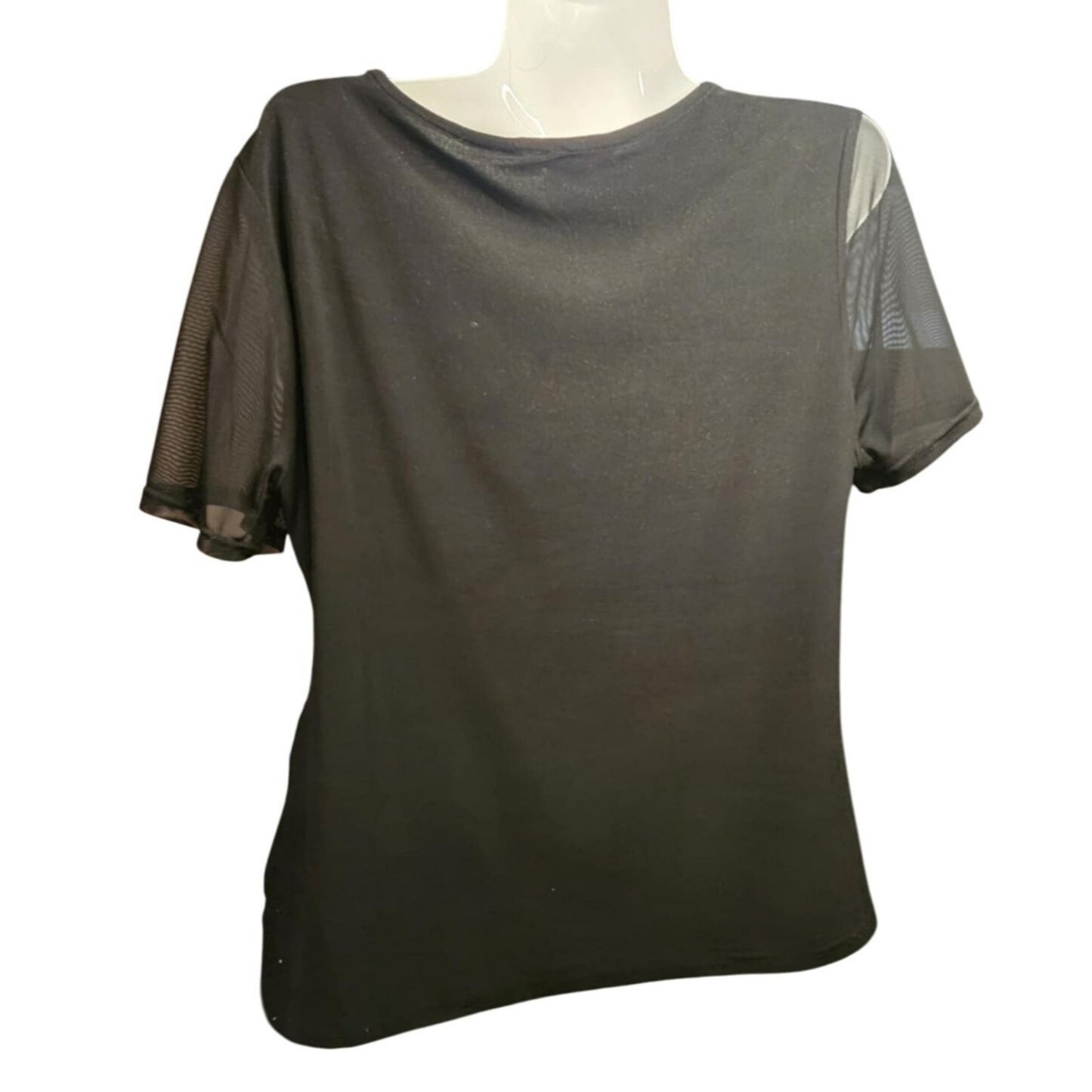 Vintage Abstract Printed Short Sleeve Drape Neck Mesh Top By Song Li