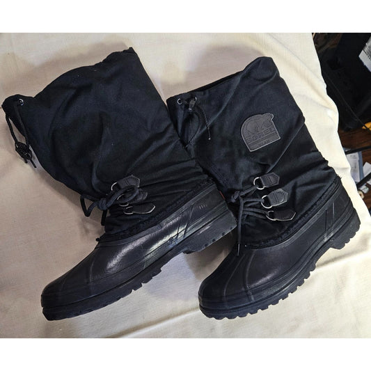 Sorel Vintage Mens Bear Boots Black Heavy-Duty Insulated Winter Snow Boots Rubber & Canvas Made In Canada Size11